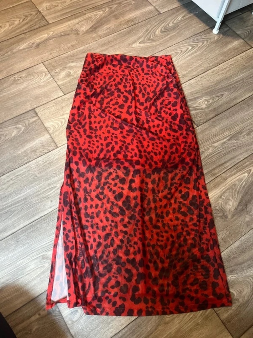 Bold Red Leopard Print Maxi Skirt